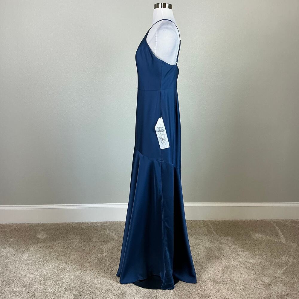 Dress the Population Justine Blue Evening Gown Satin A-Line Dress Size Medium - Picture 6 of 12